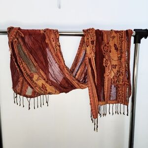 Collectioneighteen Bohemian Fringe Scarf in Rust and Orange